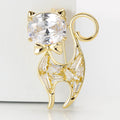 Crystal Cat Brooch Clear Oval Head Bow Gold or Silver view 2