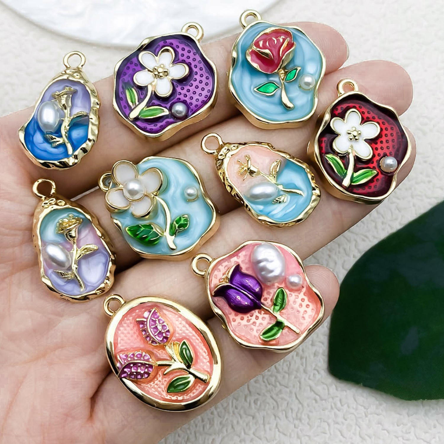 Zinc Alloy Monet Garden Oil Painting Pearl Charm Pendant for DIY Keychain Earrings Necklace