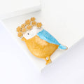 Yellow Bird Brooch with Blue Wing and Flower Crown view 3