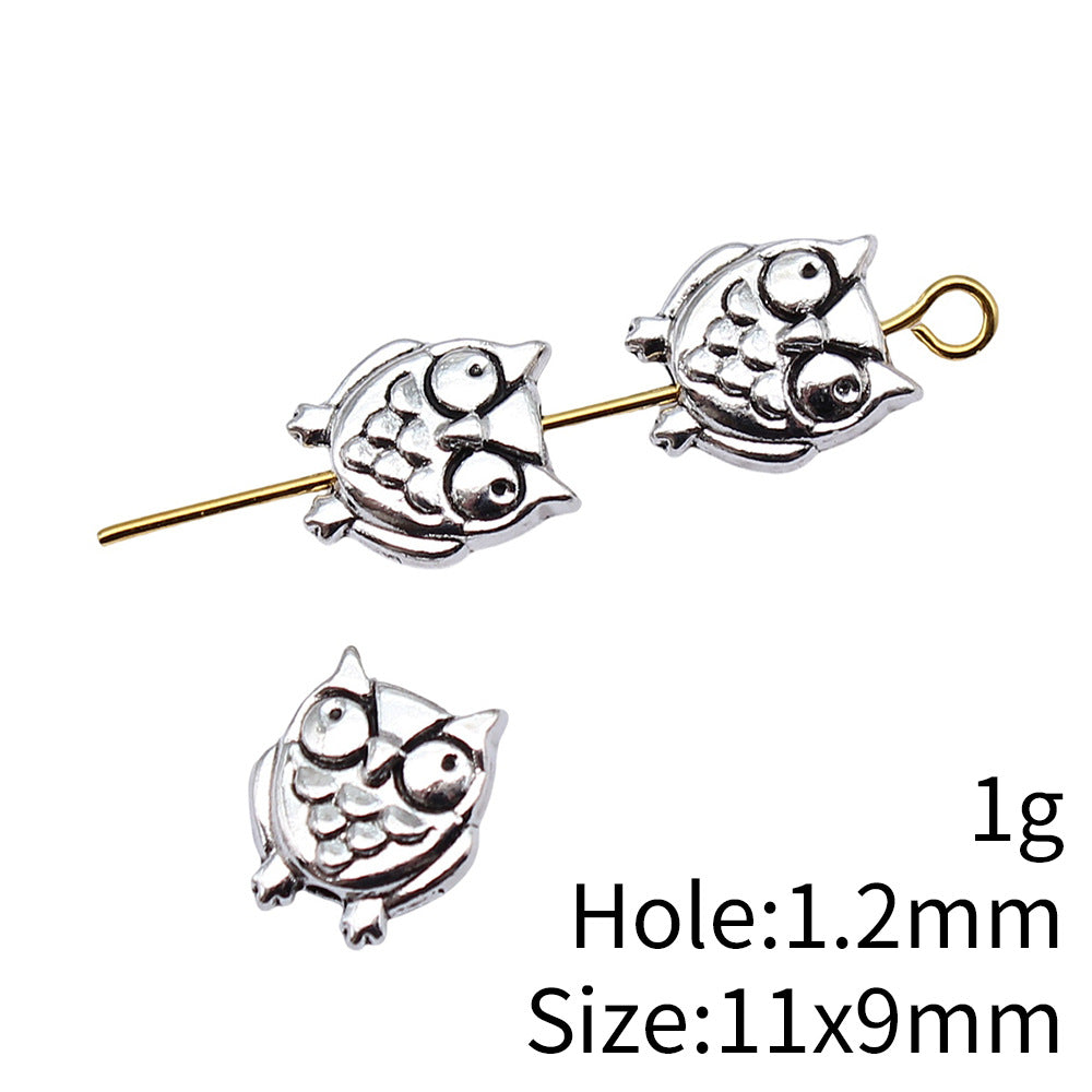 11x9mm 1g Antique Silver Zinc Alloy Double Sided Owl Loose Metal Cat Beads for DIY Jewelry Making