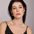 Gold Curb Chain Freshwater Pearl Choker and Hoop Earrings view 3