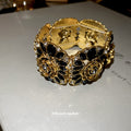 Gold Black Rose Stretch Bracelet and Round Disc Wire Cuff view 4
