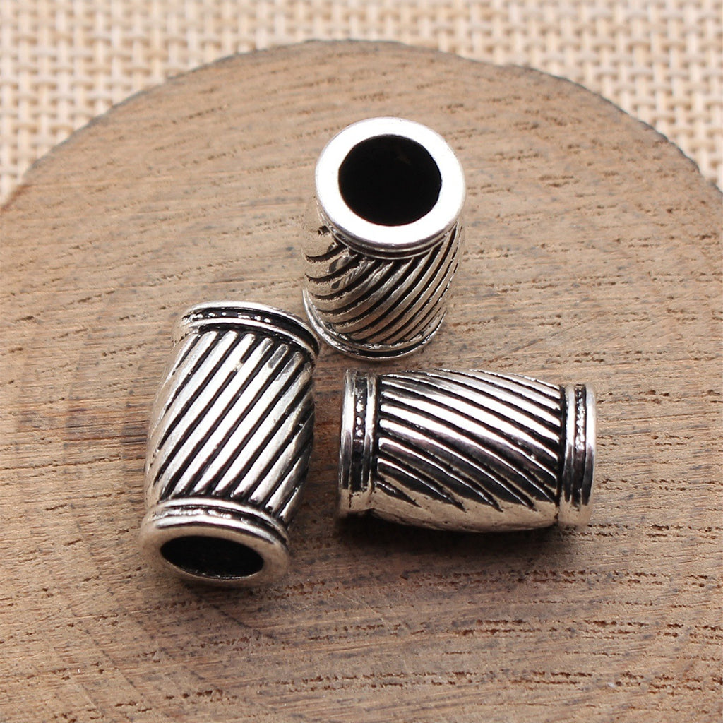17x11x11mm 4.9g Antique Silver Zinc Alloy Diagonal Texture Tube Spacer Beads for Dreadlock Jewelry