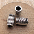 Antique Silver Metal Diagonal Stripe Tube Bead For Jewelry Making view 2