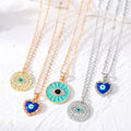 Gold and Silver Tone Heart and Geometric Evil Eye Pendant Necklaces view 1