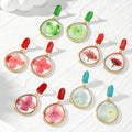 Gold Tone Round Pressed Flower Resin Stud Drop Earrings view 1