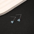 Blue Iris Flower Silver Tone Long Threader Earrings view 6