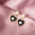 Gold White Heart Pearl Drop Earrings Rhinestone Edge Studs view 3
