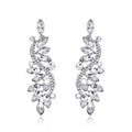 Silver Tone Crystal Leaf Sweep Tassel Crystal Metal Dangle Earrings view 1