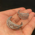 Multi-Row Curved Pave Half Hoop Earrings In Two Metal Tones view 2