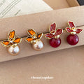 Enamel Flower And Pearl Stud Earrings - 2 Styles Polished Decorative Design view 3