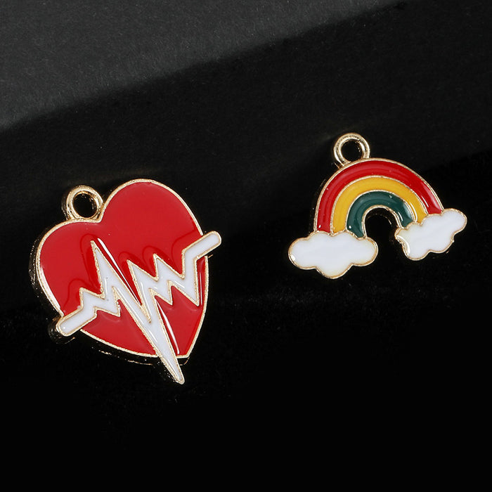 Enamel Heartbeat Heart and Rainbow Cloud Charm Pendants