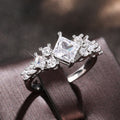 Silver Princess Cut Clear CZ Cluster Band Ring 6-10 view 2