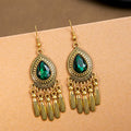 Nine Antique Gold Colored Stone Tassel Hook Earrings view 1