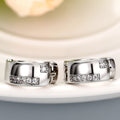 Silver U-Shape Wide Huggie Hoop Earrings Clear CZ Accents view 3