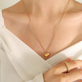 Polished Heart Pendant Necklace Gold Rose Gold Steel Lengths view 1