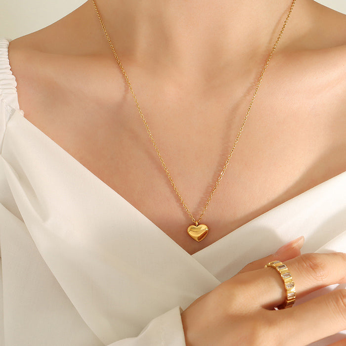 Polished Heart Pendant Necklace Gold Rose Gold Steel Lengths