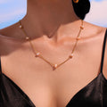 Gold Station Necklace Freshwater Pearl Pink Or Gray view 4