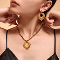 Gold Ribbed Open Heart Pendant Necklace Twisted Cord view 3