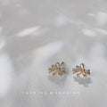Gold Pavé Clear Cubic Zirconia Mini Bow Ribbon Stud Earrings view 4