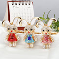 Jeweled Rabbit Girl Keychains in Flower Dresses and Three Colors view 2