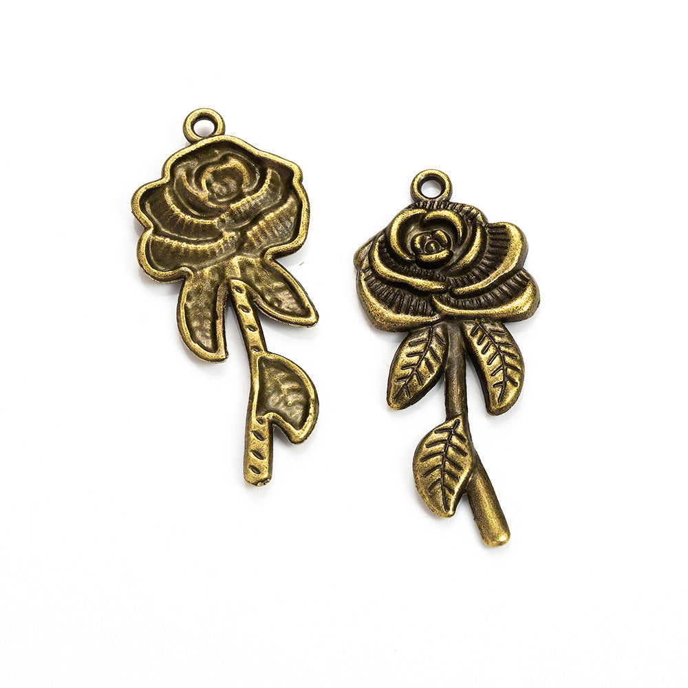 43×19mm Rose Flower Alloy Charm Pendant for Necklace