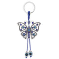 Silver Tone Openwork Butterfly Blue Evil Eye Tassel Split Ring Keychain view 1