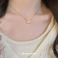 Pink Rectangular Pendant Necklace in Gold Tone Statement Jewelry view 1