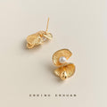 Gold Twisted Fan Shell Pearl Teardrop Stud Earrings view 4