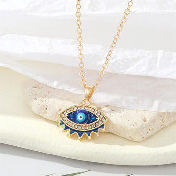 Gold and Silver Tone Crystal Blue Evil Eye Pendant Necklaces