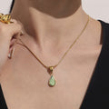 Teardrop Glass Pendant Snake Chain Necklace Gold Steel view 4
