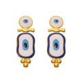 Blue White Enamel Evil Eye Drop Earrings Gold Steel view 5