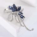 Silver Rhinestone Bow Brooch Navy Marquise Flower Pin view 3
