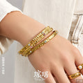 Hammered Gold Bangle Micro Set Zirconia Stone Bracelet view 1