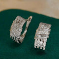 Silver Crisscross Clear Stone Huggie Earrings Metal Jewelry Design view 2