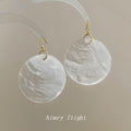 Gold Round White Shell Disc Drop Earrings Natural Pair view 4