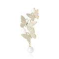 Cascading Triple Butterfly Pearl Dangle Brooch Gold Silver view 5
