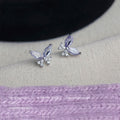 Silver Tone Purple Faceted Stone Butterfly Stud Earrings view 1