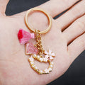 Pink Tassel Pearl Flower and Open Heart Charm Keychain view 3