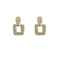 Gold Crystal Pave Oval Stud Square Drop Earrings Pair view 5