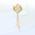Gold Geometric Brooch With Long Chain Tassels With Polished Metal Detail view 3