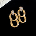 Gold Tone Textured Double Oval Crystal Drop Earrings view 6
