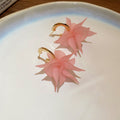 Layered Petal C Hoop Earrings In Pink And Green Statement Pair view 6