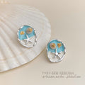 Silver Ocean Beach Stud Earrings With Starfish Pearl And Gold view 4
