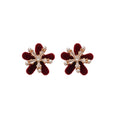 Red Velvet Flower Crystal Stud Earrings With Gold Centers view 5