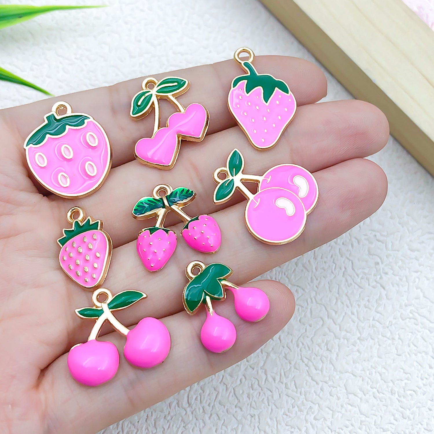Rose Red Zinc Alloy Strawberry Cherry Fruit Charm Pendant for DIY Bracelet Necklace