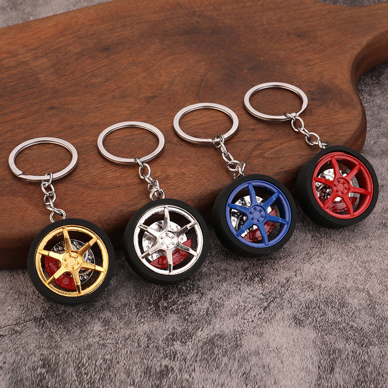 Car Brake Disc Wheel Rim Metal Keychain Tire Style Accessory