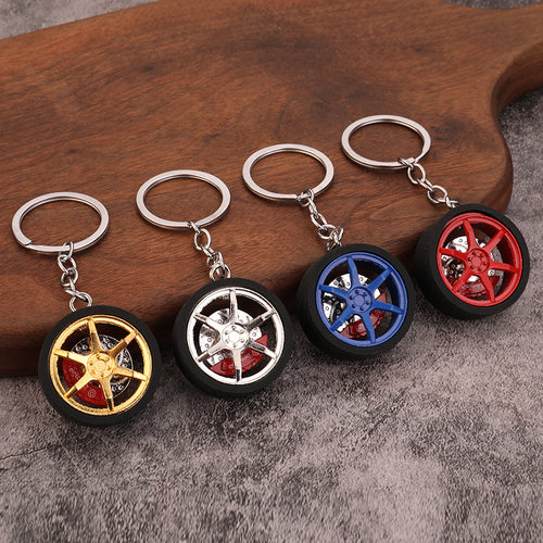 Car Brake Disc Wheel Rim Metal Keychain Tire Style Accessory