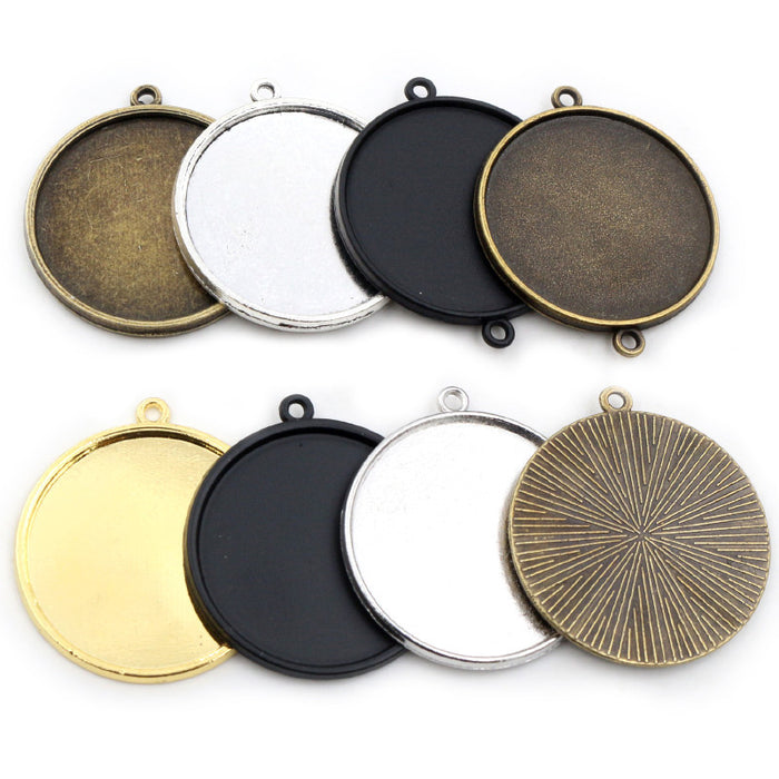 Round Double-Loop Cabochon Pendant Trays in Mixed Finishes