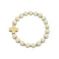 Ivory Wooden Bead Cross Bracelet With Silver-Tone Spacer Beads view 5
